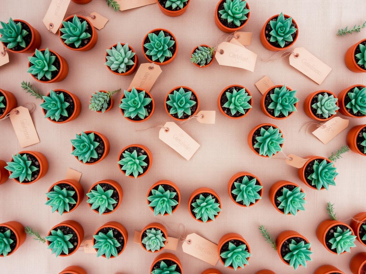 Overhead flat lay of succulent favors