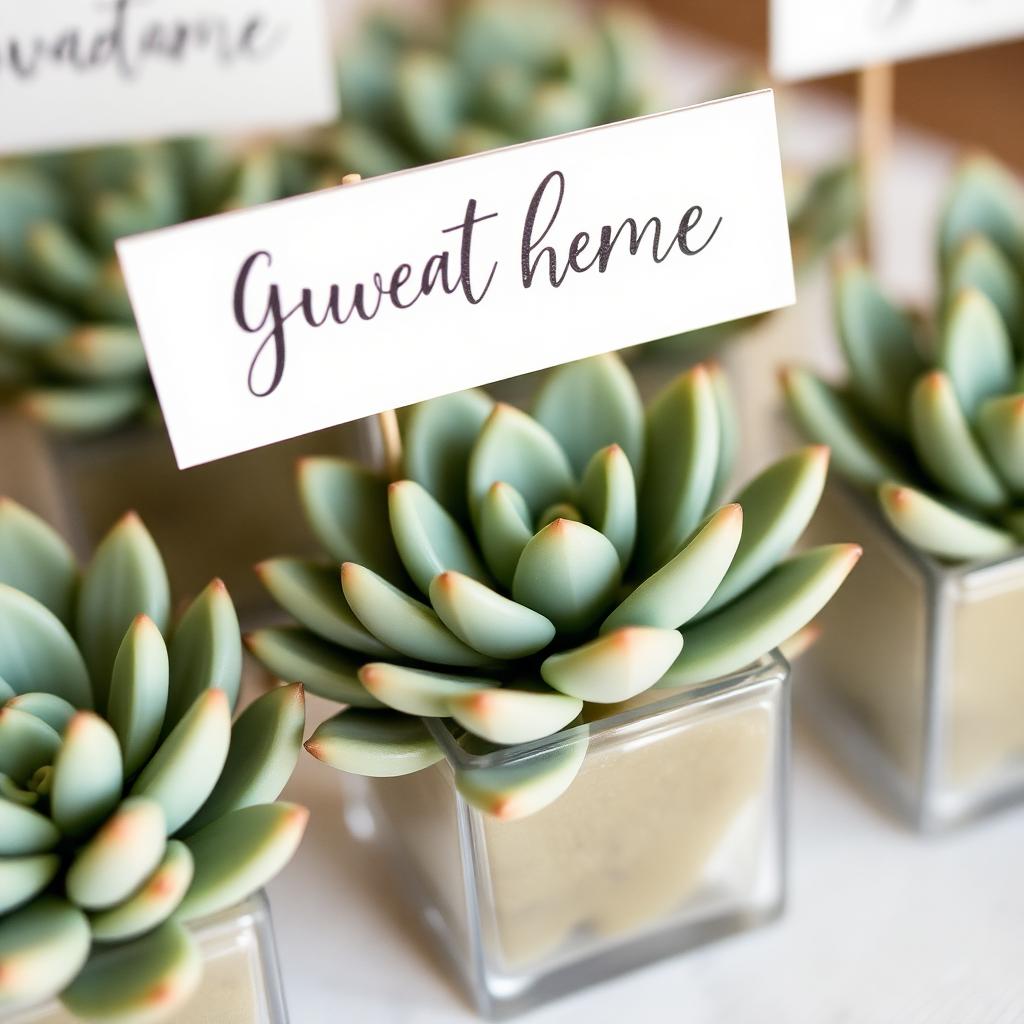 Succulent favors with custom name flags