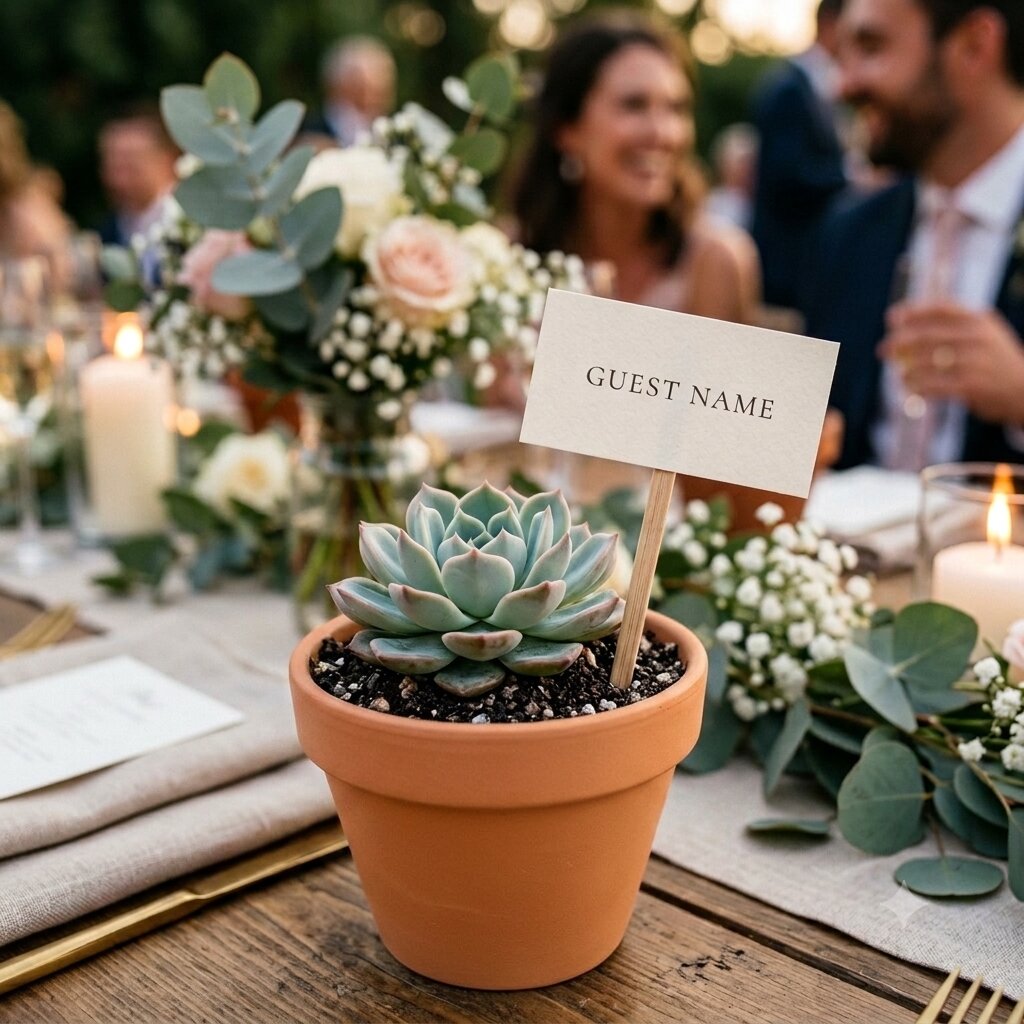 Succulent favors with custom name flags